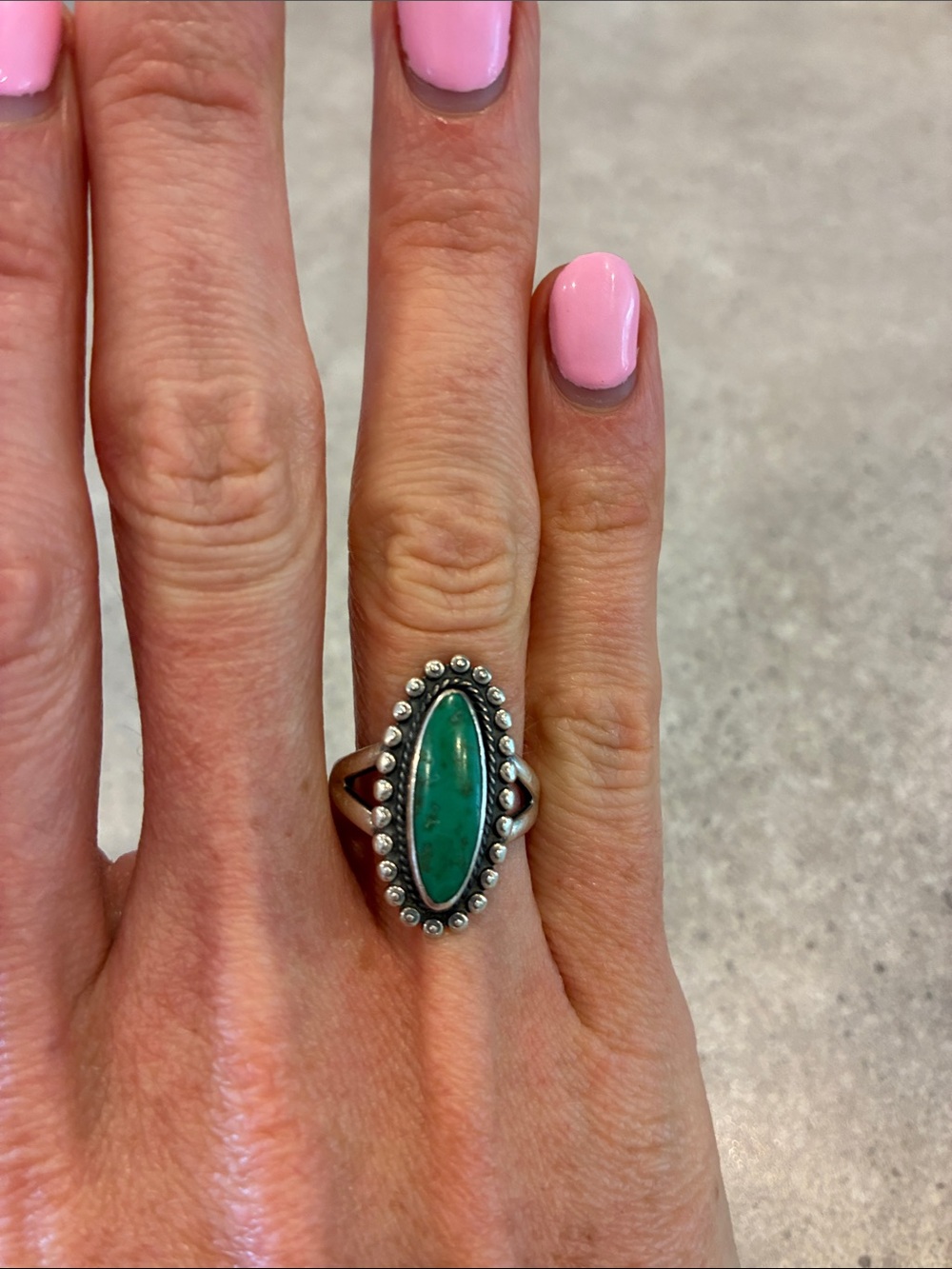 Sterling Silver Turquoise Oval Statement Ring - Green